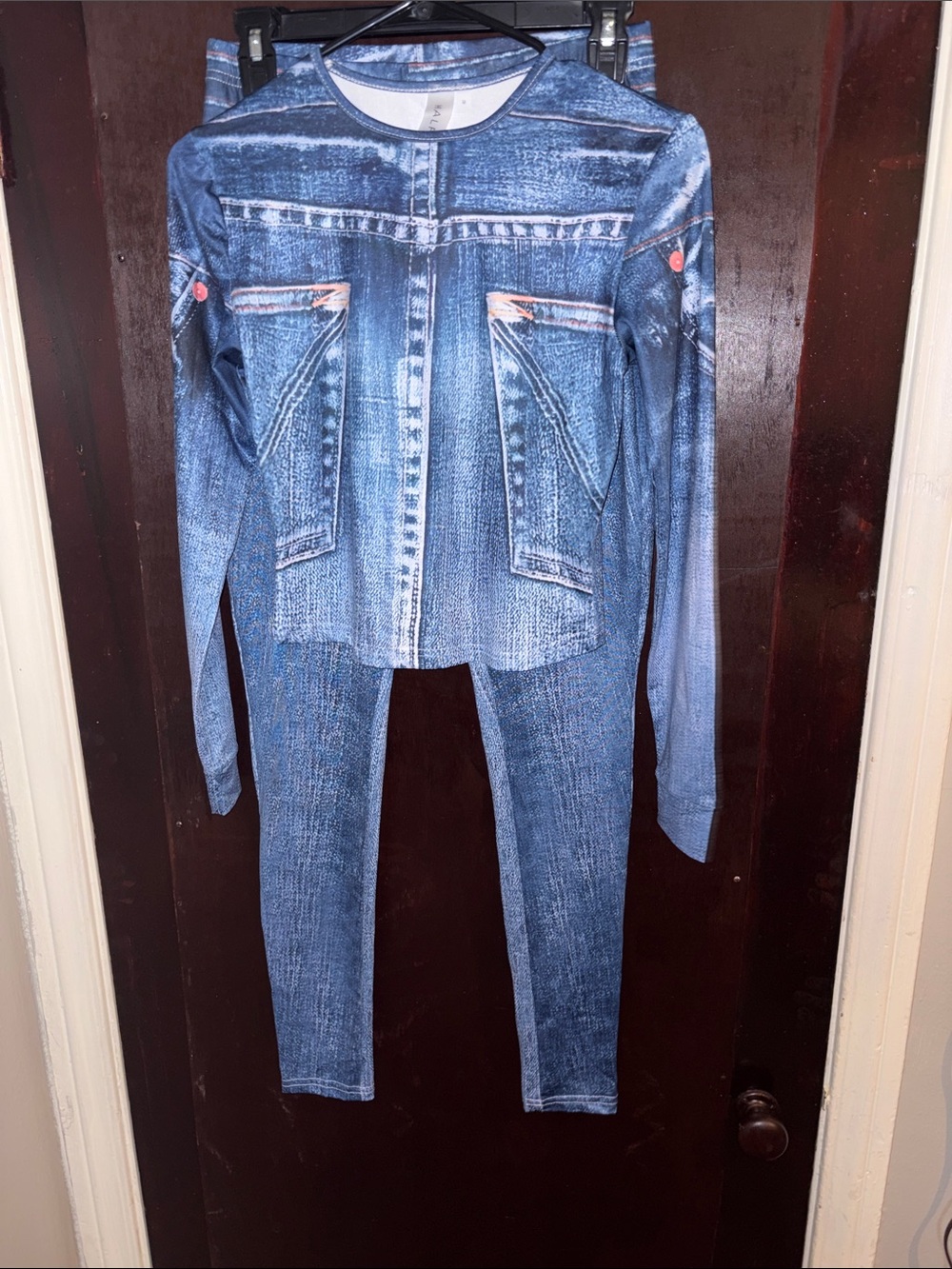 Printed Blue Denim-Style Women’s Jeggings Set